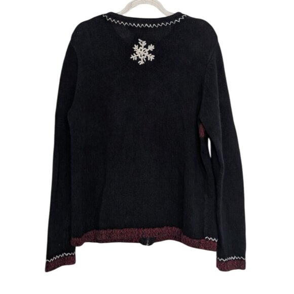All Points Embroidered Santa Cardigan Womens Size Small Black Winter Full Zip - Picture 6 of 10